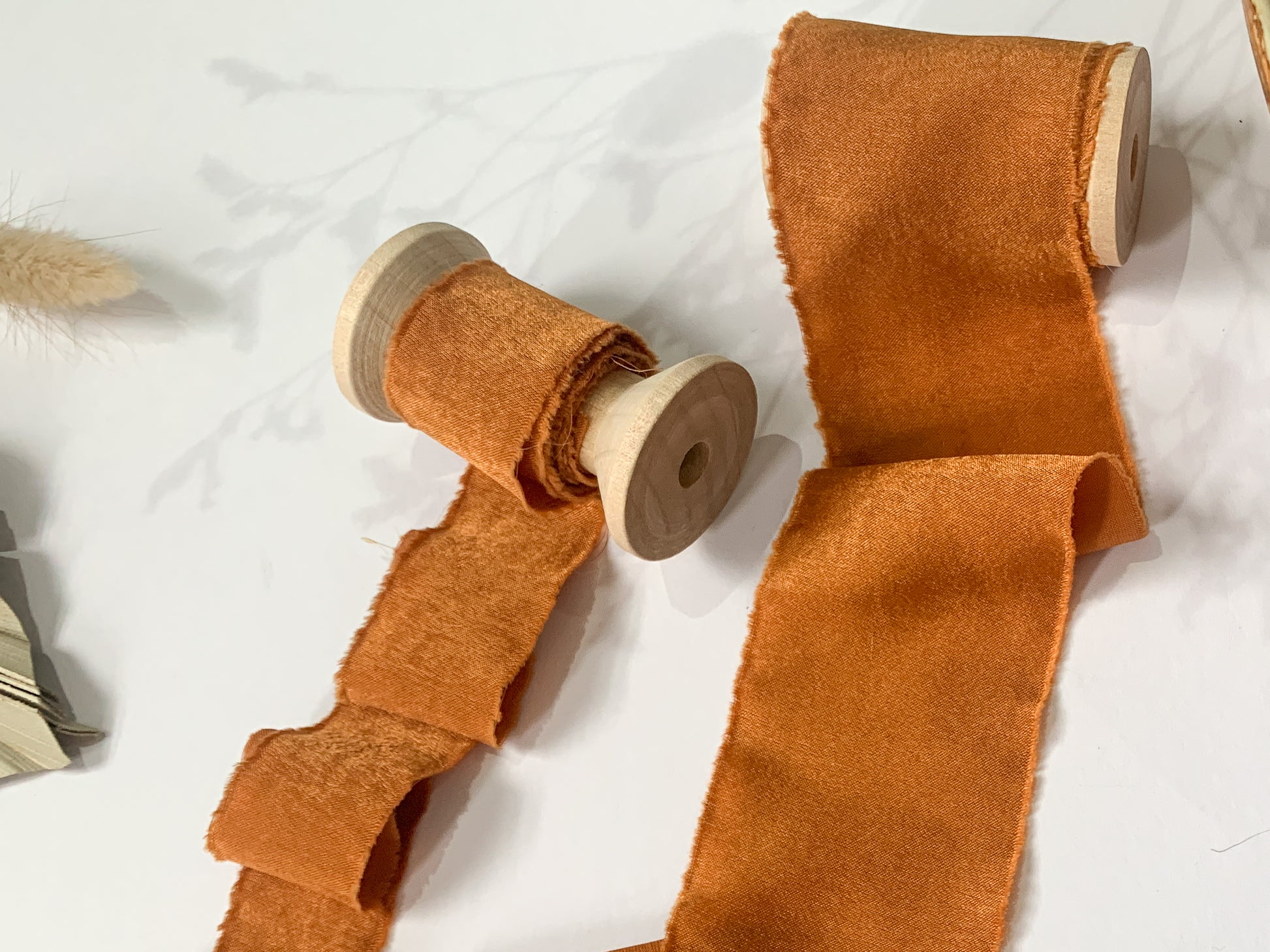 Rust Orange | Crinkle Silk Ribbon; 100% Silk Chiffon