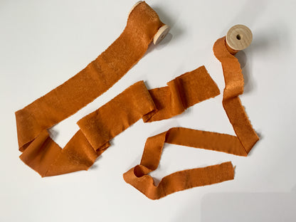 Wedding Silk Ribbon Wedding Satin Ribbon Raw Edge Ribbon Hand Torn Ribbon Place Card Ribbon Silky Ribbon Sandwashed Ribbon Burnt Orange Ribbon Ochre Ribbon Rust Ribbon Bouquet Ribbon Wedding Bouquet Chiffon Ribbon
