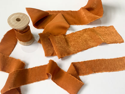 Wedding Silk Ribbon Wedding Satin Ribbon Raw Edge Ribbon Hand Torn Ribbon Place Card Ribbon Silky Ribbon Sandwashed Ribbon Burnt Orange Ribbon Ochre Ribbon Rust Ribbon Bouquet Ribbon Wedding Bouquet Chiffon Ribbon