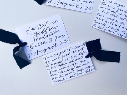 White Card with Chiffon Ribbon | Calligraphy Wedding Décor Note Card Personalised Sign