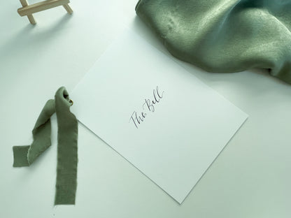 Ribbon Calligraphy Table Number / Table Name Card | A5 A6 Calligraphy Wedding Table Number / Table Name Card | Gold or Silver Eyelet